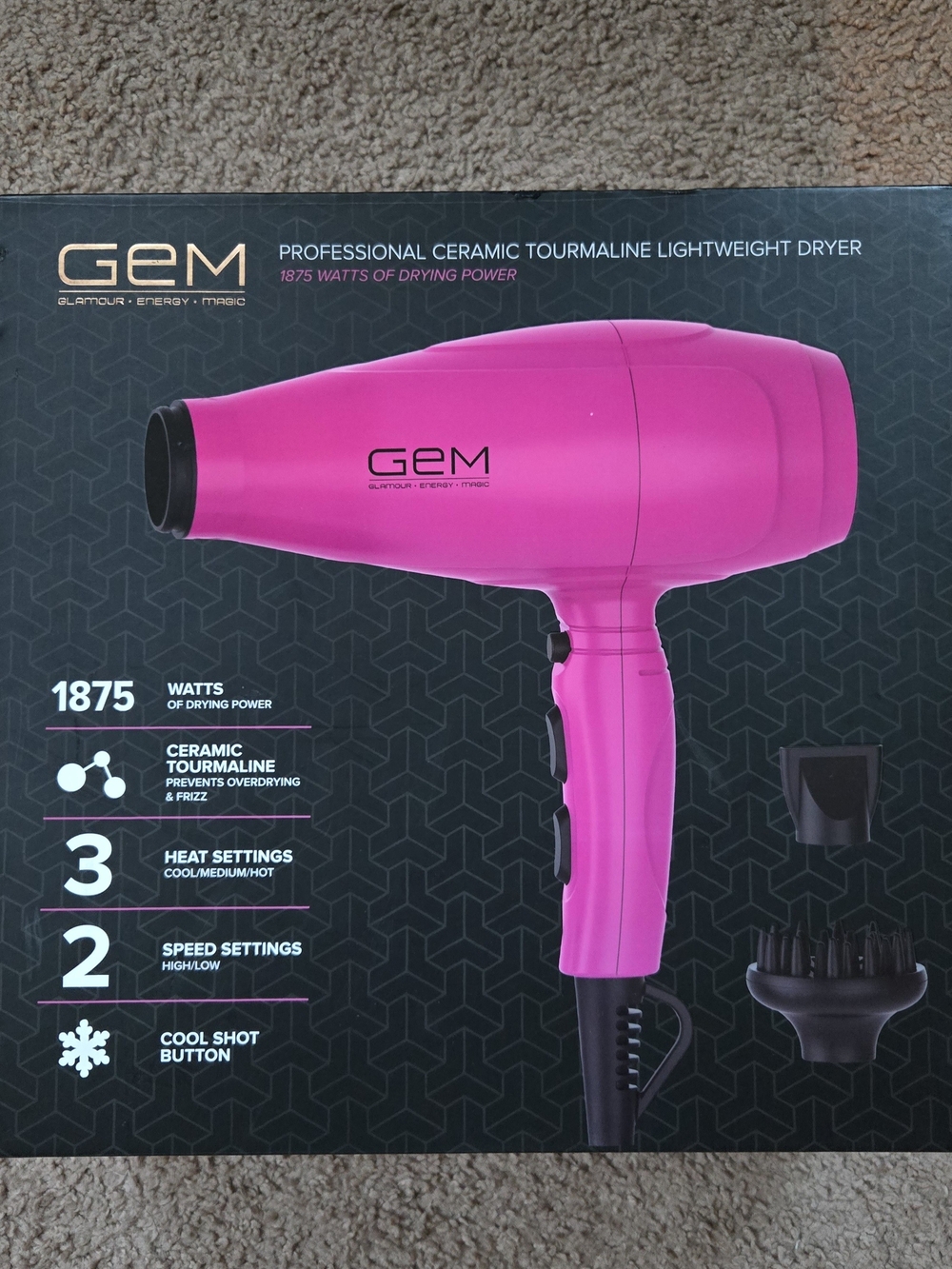 GEM Professional Ceramic Tourmaline Hair Dryer - Pink